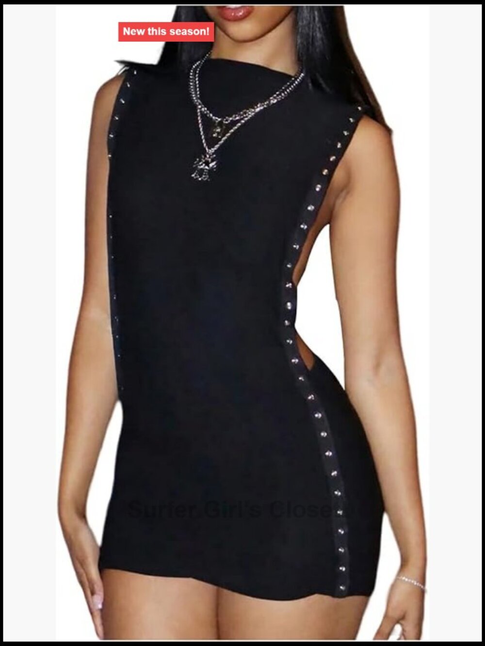Women's Grommet Eyelet Mini Bodycon Dress with Cut Out Sleeveless